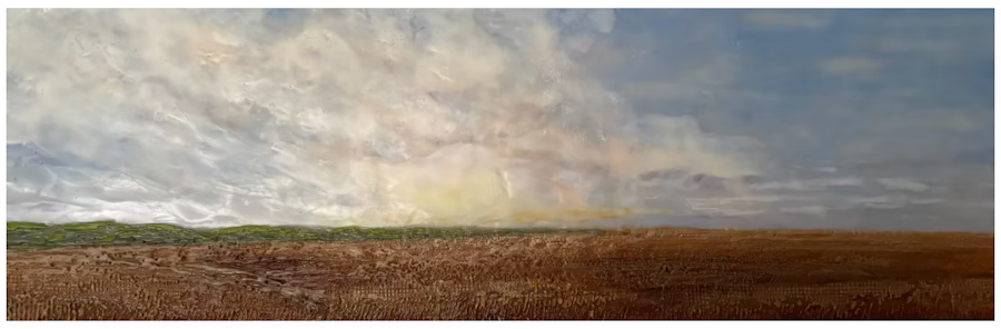 Nancy Penner's encaustic art piece titled, 'Awakening Fields' - Honourable Mention